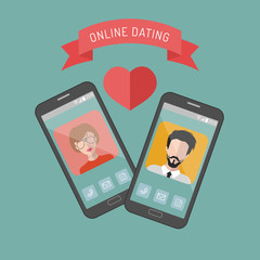 Vector illustration of online dating man and woman app icons in flat style.