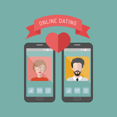 Vector illustration of online dating man and woman app icons in flat style.