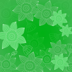 green background with flowers, spring background, vector
