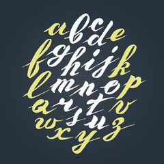 Vector hand written lettering alphabet. Brushed calligraphy letters.