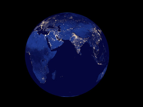 3D Rendering Planet Earth at night, globe model isolated on black Elements of this image furnished by NASA