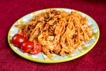 tasty pasta-Italian meat sauce pasta on the table