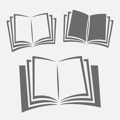Opened book black and white vector icon set.