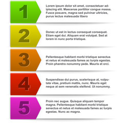 Infographic color list with white copy space. Business booklet vector template with enumerated steps.