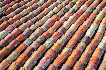 Old clay ceramic roofing tile