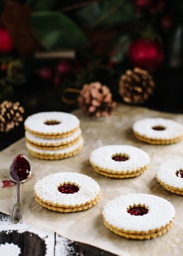 Making and decorating linzer cookies 