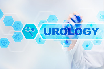 Fototapeta na wymiar Medical doctor drawing urology on the virtual screen.