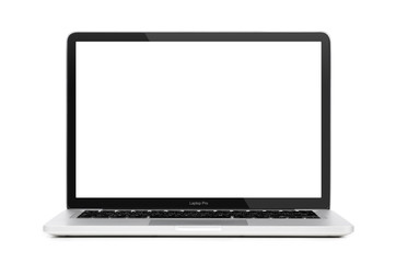 Modern laptop computer with blank screen isolated on white background - 142362911