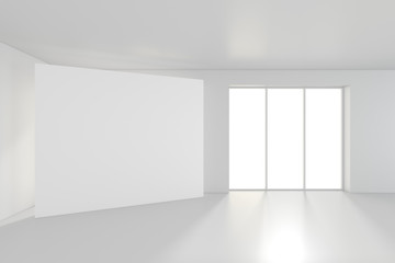 White clean interior with blank white poster. 3d rendering