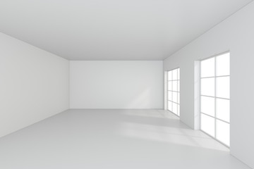 Bright white room with windows. 3d rendering