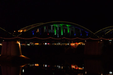 the ratsadapisek bridge of the world war 2 at night in the city of Lampang, Thailand