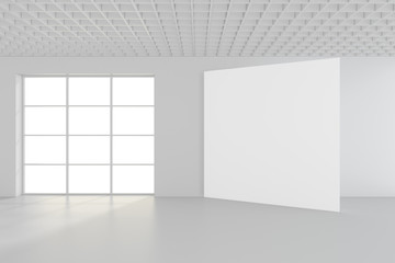 Modern empty room with white billboard. 3D Render.