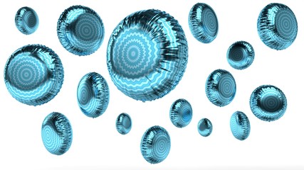 3d rendered blue round balloons on white background in random angles