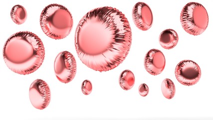 3d rendered pink round balloons on white background in random angles