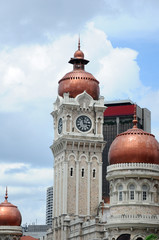 Clock tower of Sultan Abdul Samad building facade in Kuala Lumpur, Malaysia. It was a famous...