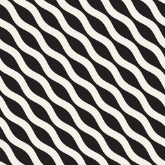 Wavy stripes vector seamless pattern. Retro wavy texture. Geometric lines monochrome design.
