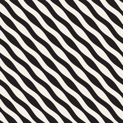Wavy stripes vector seamless pattern. Retro wavy texture. Geometric lines monochrome design.