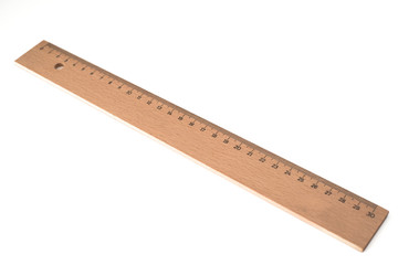 wooden foot rule ruler isolated on white background