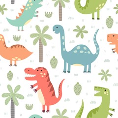 Fototapeta na wymiar Cute dinosaurs seamless pattern