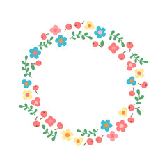 Decorative floral wreath. Frame from flowers, leaves and berries.