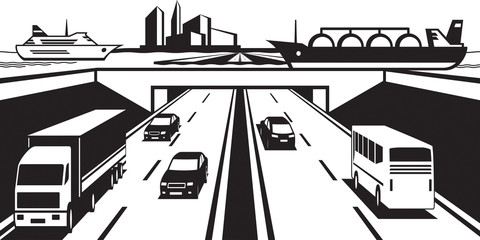 Water bridge above highway - vector illustration