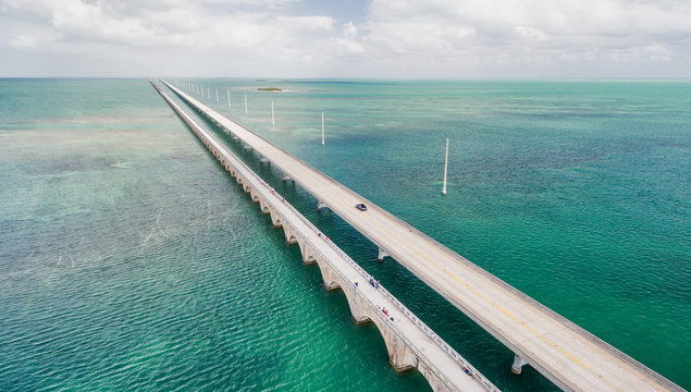 Beautiful aerial view of Overseas Highway Bridge, Florida