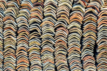 Old clay ceramic roofing tile stacked