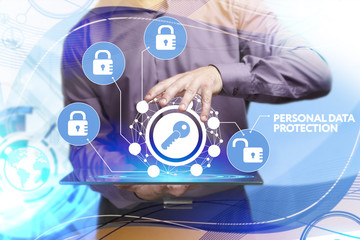 Business, Technology, Internet and network concept. Young businessman working on a virtual screen...