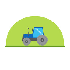 Blue tractor in cute flat style. Vector illustration.