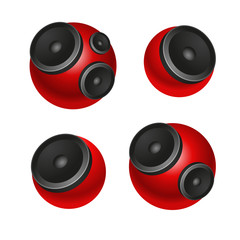 Set of red round speakers isolated on white