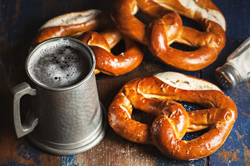 Pretzels on wooden rustic background