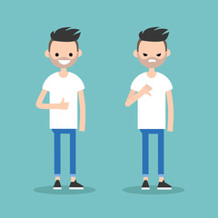 Thumbs up and thumbs down. Yes or No conceptual illustration. Excited man vs  Displeased man / editable flat vector illustration / editable flat vector illustration