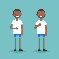 Thumbs up and thumbs down. Yes or No conceptual illustration. Excited man vs  Displeased man / editable flat vector illustration / editable flat vector illustration