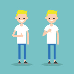 Fototapeta na wymiar Thumbs up and thumbs down. Yes or No conceptual illustration. Excited man vs Displeased man / editable flat vector illustration / editable flat vector illustration