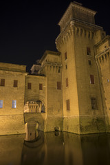 Estense castle or Castello di San Michele in Ferrara, Italy. Night view.