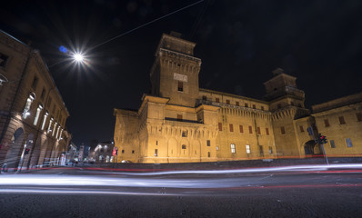 Fototapeta na wymiar Estense castle or Castello di San Michele in Ferrara, Italy. Night view.