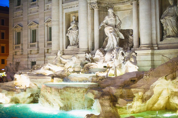 The Trevi Fountain night illumination, Roma, Italy