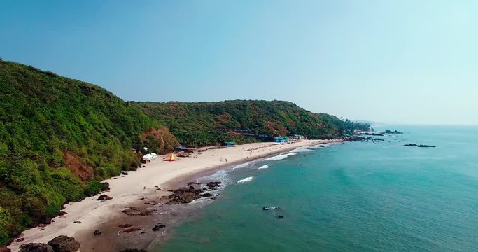 Aerial view of beach in Arambol, Goa, India.