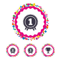 First, second and third place icons. Award medal.