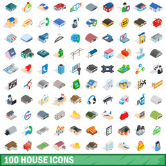 100 house icons set, isometric 3d style