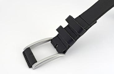leather belt with metallic buckle