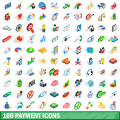 100 payment icons set, isometric 3d style