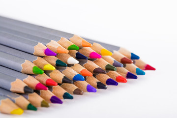 Fototapeta premium set of different colored pencils on white background