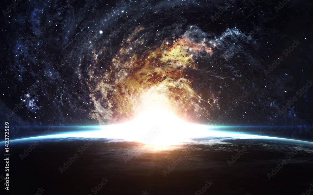 Wall mural cosmic art, science fiction wallpaper. beauty of deep space. billions of galaxies in the universe. e