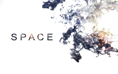 Modern space art. Dust of universe, smoke, isolated on clear white background. Elements furnished...