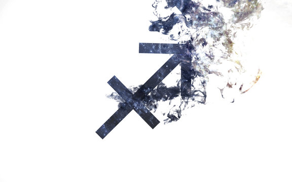 Zodiac sign - Sagittarius. Dust of the universe, minimalistic art. Elements of this image furnished by NASA