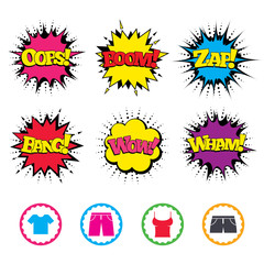 Clothes signs. T-shirt and pants with shorts.