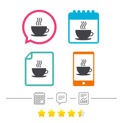Coffee cup sign icon. Hot coffee button.