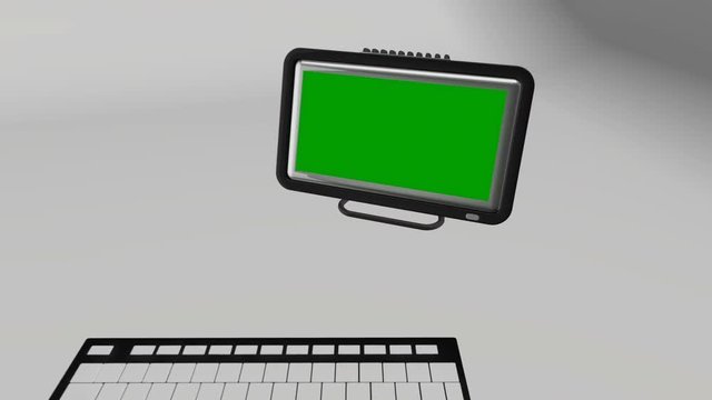 Seamless looping 3D animation of a computer keyboard with a buy key pressed and green screen  