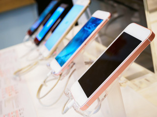mobile smartphone in electronic store